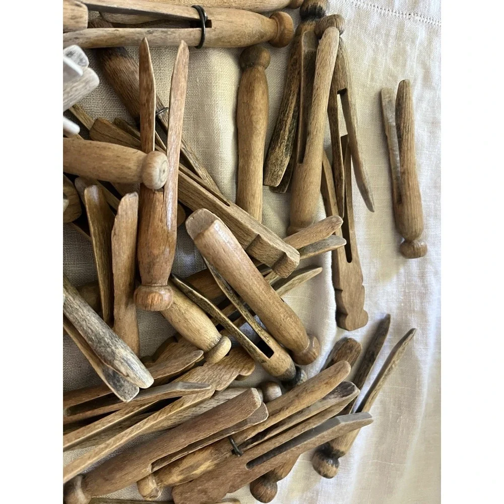 Antique Vintage Wood Clothes Clothing Pins 99 pcs French Country Romantic Decor